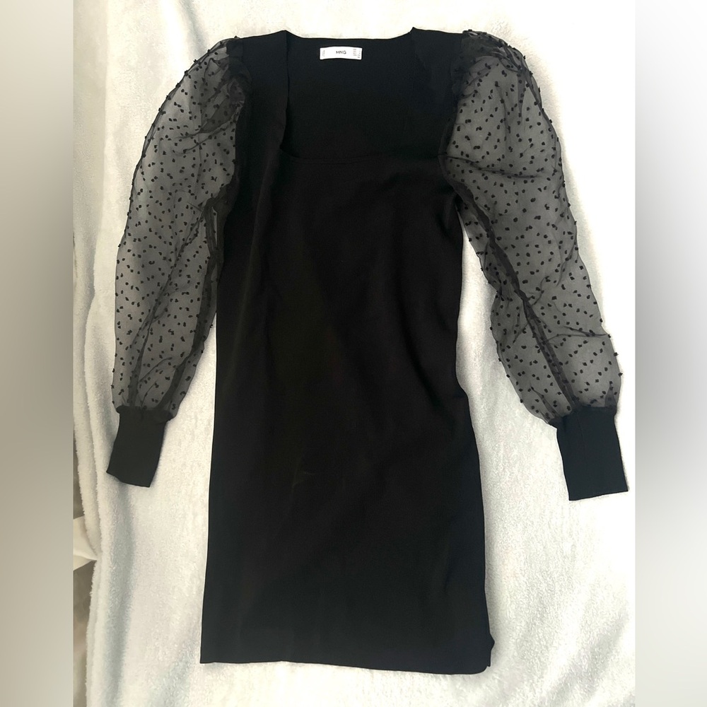 Mango Black Dress with Bishop Sleeves